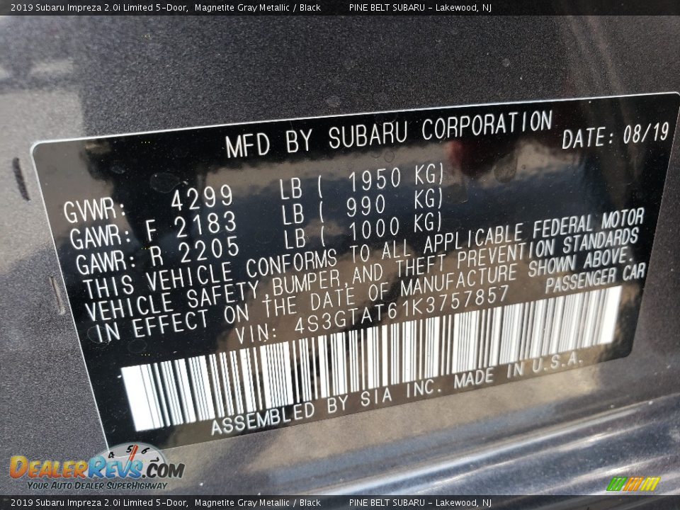 2019 Subaru Impreza 2.0i Limited 5-Door Magnetite Gray Metallic / Black Photo #9