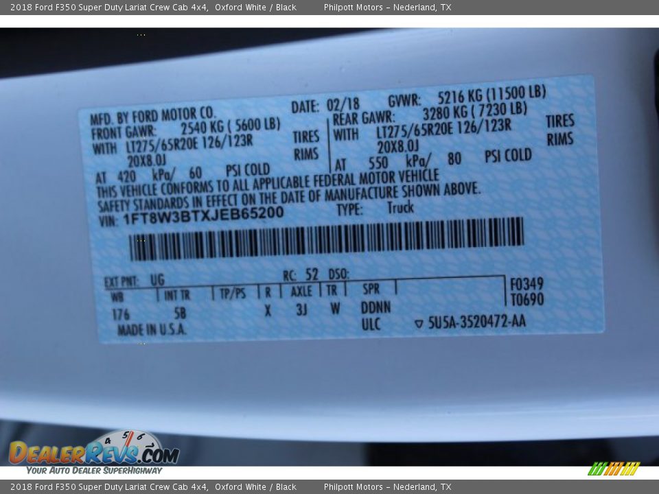 2018 Ford F350 Super Duty Lariat Crew Cab 4x4 Oxford White / Black Photo #30