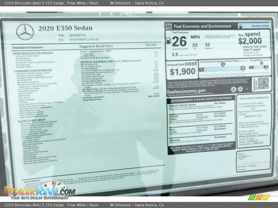 2020 Mercedes-Benz E 350 Sedan Window Sticker Photo #10