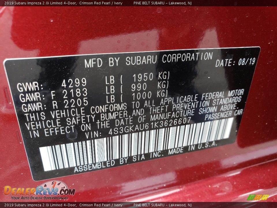 2019 Subaru Impreza 2.0i Limited 4-Door Crimson Red Pearl / Ivory Photo #9