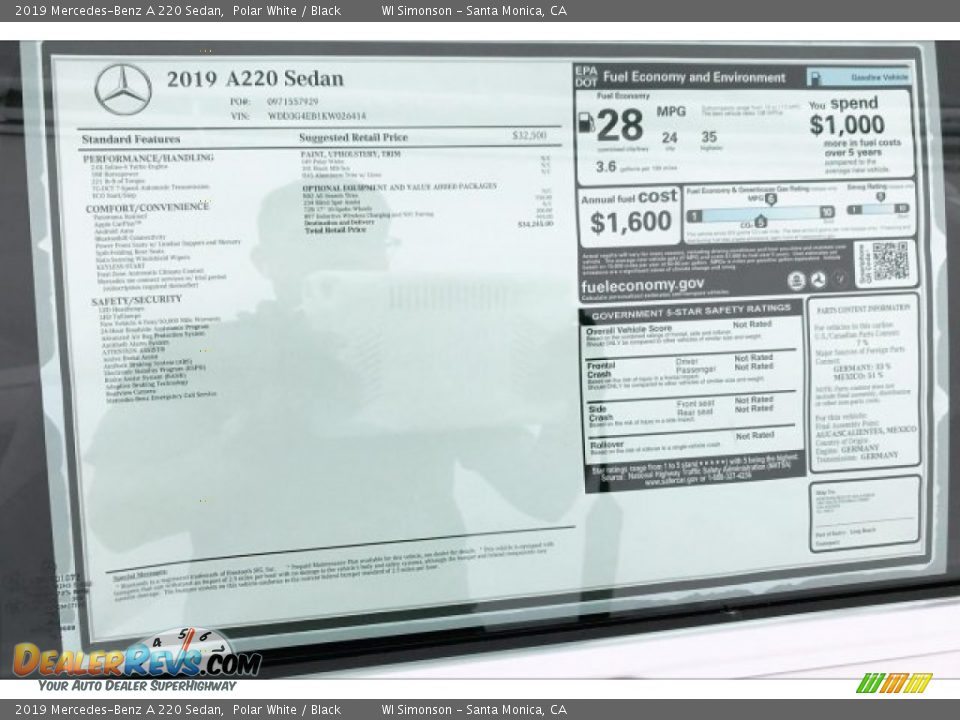 2019 Mercedes-Benz A 220 Sedan Polar White / Black Photo #10