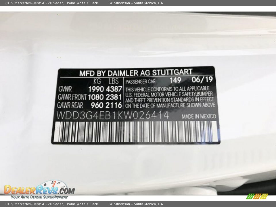 2019 Mercedes-Benz A 220 Sedan Polar White / Black Photo #11