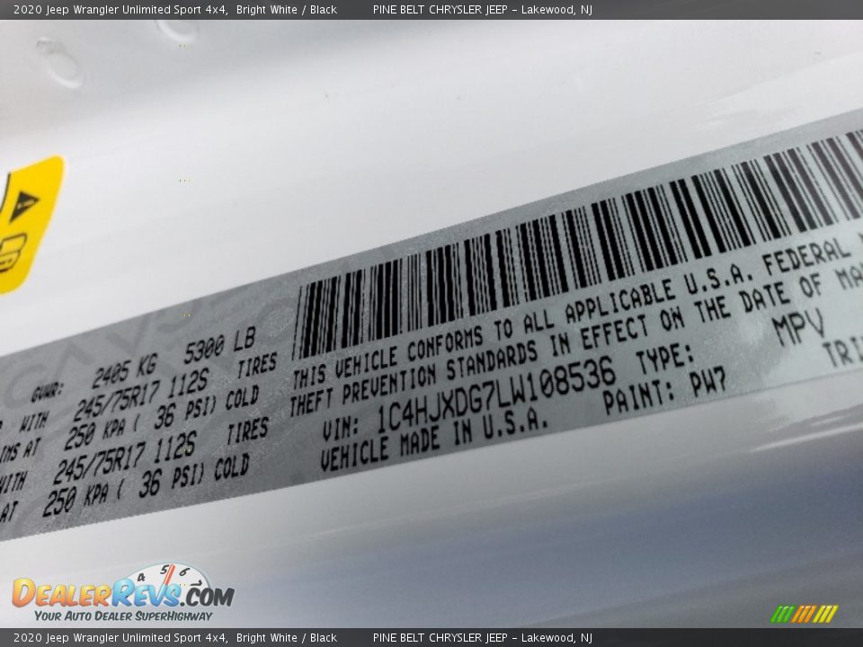 2020 Jeep Wrangler Unlimited Sport 4x4 Bright White / Black Photo #8