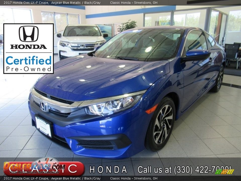 2017 Honda Civic LX-P Coupe Aegean Blue Metallic / Black/Gray Photo #1
