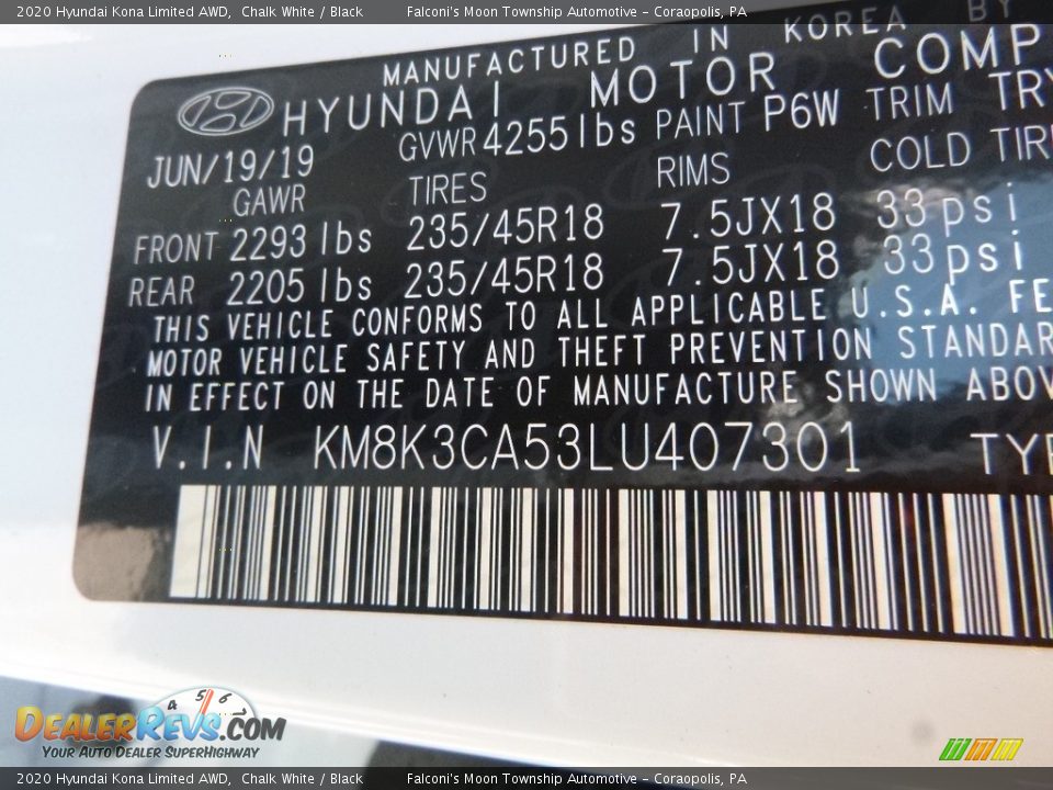 2020 Hyundai Kona Limited AWD Chalk White / Black Photo #12