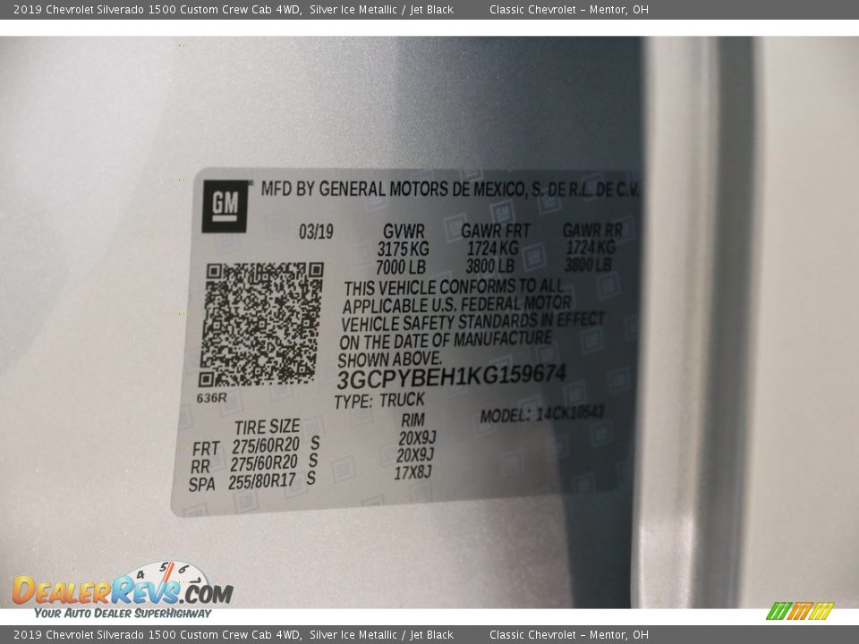2019 Chevrolet Silverado 1500 Custom Crew Cab 4WD Silver Ice Metallic / Jet Black Photo #20