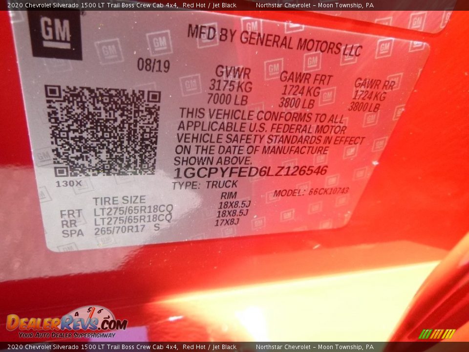 2020 Chevrolet Silverado 1500 LT Trail Boss Crew Cab 4x4 Red Hot / Jet Black Photo #12