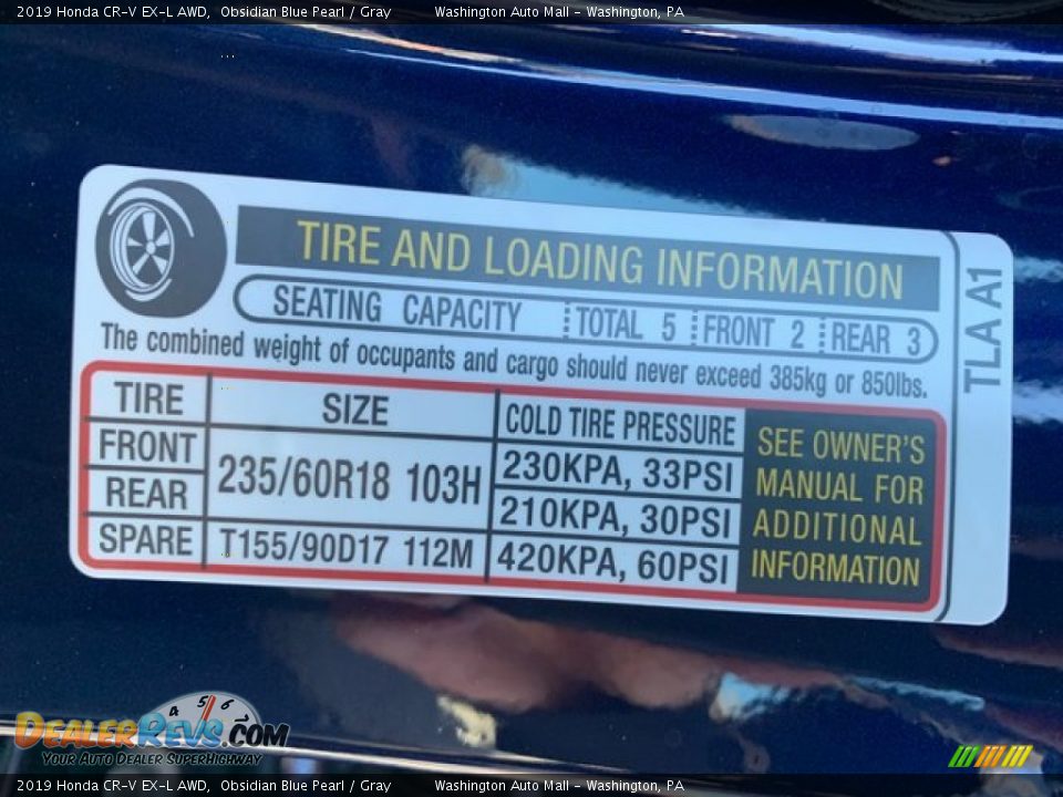 2019 Honda CR-V EX-L AWD Obsidian Blue Pearl / Gray Photo #8