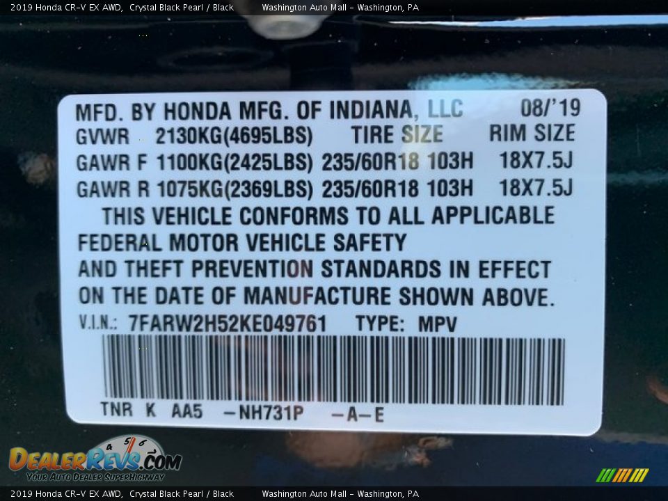 2019 Honda CR-V EX AWD Crystal Black Pearl / Black Photo #9