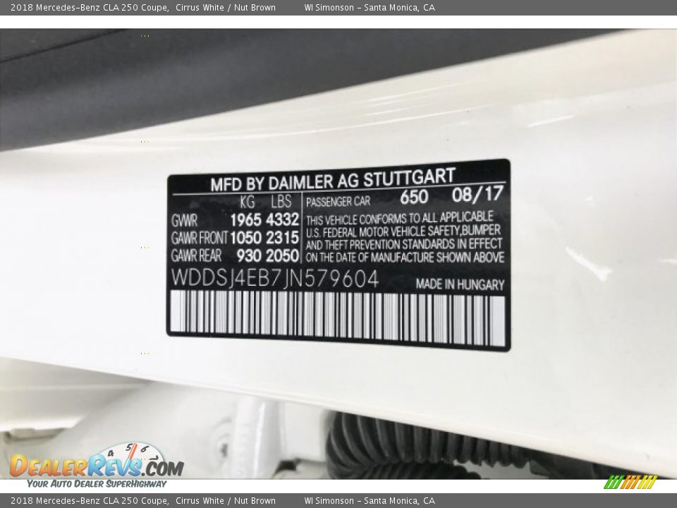 2018 Mercedes-Benz CLA 250 Coupe Cirrus White / Nut Brown Photo #24