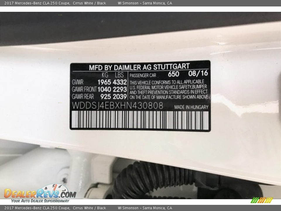 2017 Mercedes-Benz CLA 250 Coupe Cirrus White / Black Photo #24