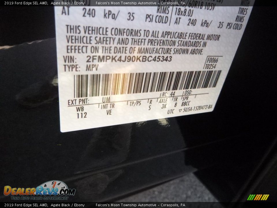 2019 Ford Edge SEL AWD Agate Black / Ebony Photo #11