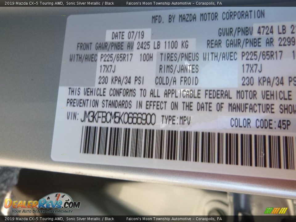 2019 Mazda CX-5 Touring AWD Sonic Silver Metallic / Black Photo #12
