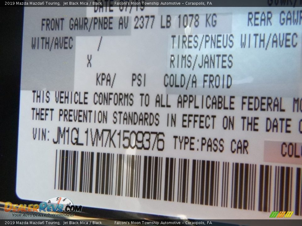2019 Mazda Mazda6 Touring Jet Black Mica / Black Photo #12