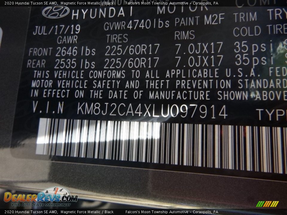 2020 Hyundai Tucson SE AWD Magnetic Force Metallic / Black Photo #13