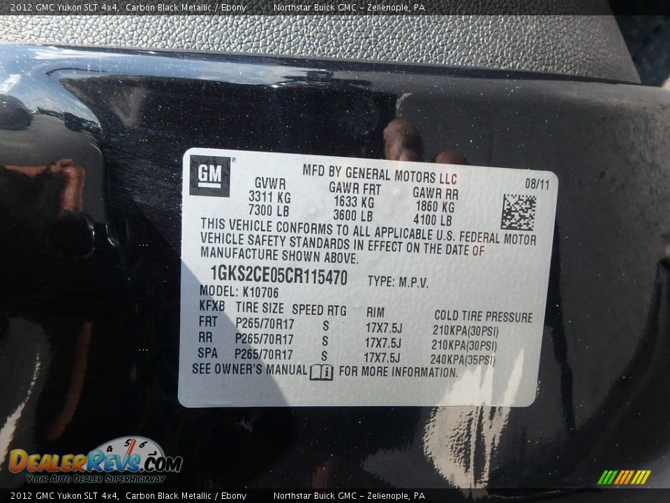 2012 GMC Yukon SLT 4x4 Carbon Black Metallic / Ebony Photo #15