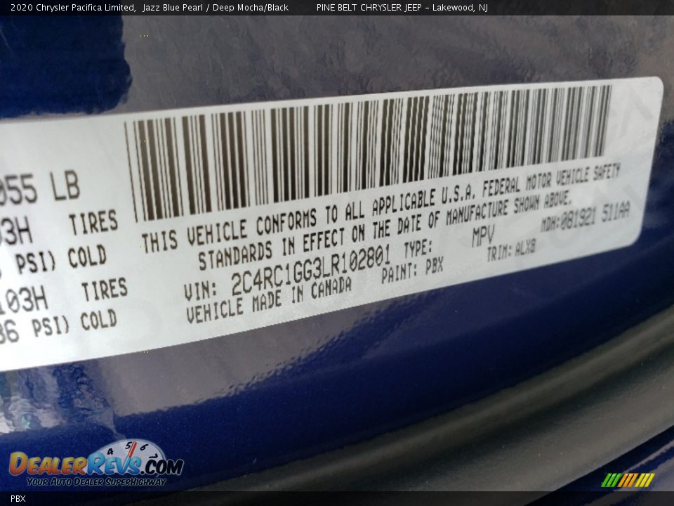 Chrysler Color Code PBX Jazz Blue Pearl