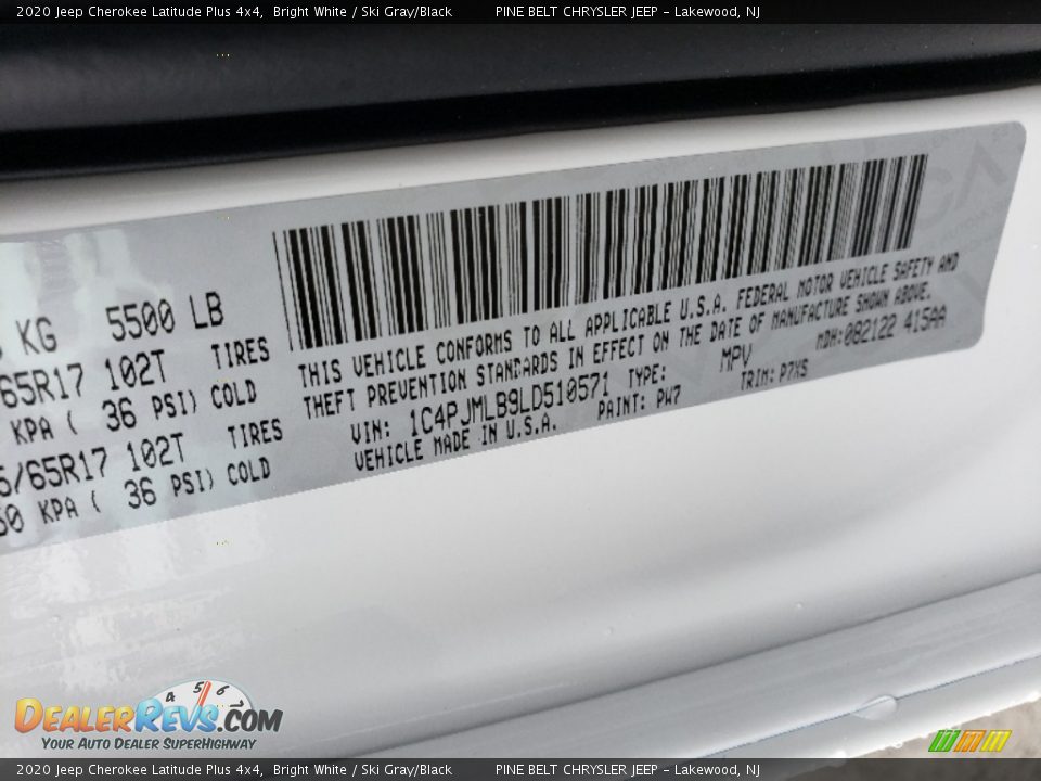 2020 Jeep Cherokee Latitude Plus 4x4 Bright White / Ski Gray/Black Photo #9