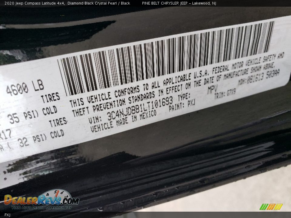 Jeep Color Code PXJ Diamond Black Crystal Pearl