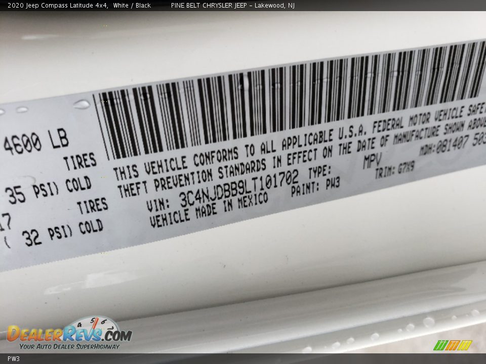 Jeep Color Code PW3 White