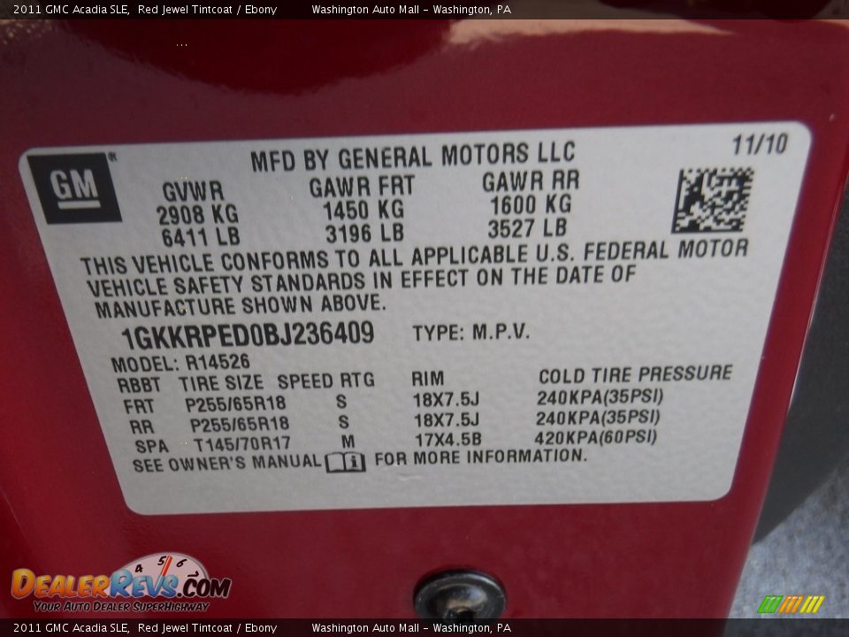 2011 GMC Acadia SLE Red Jewel Tintcoat / Ebony Photo #26