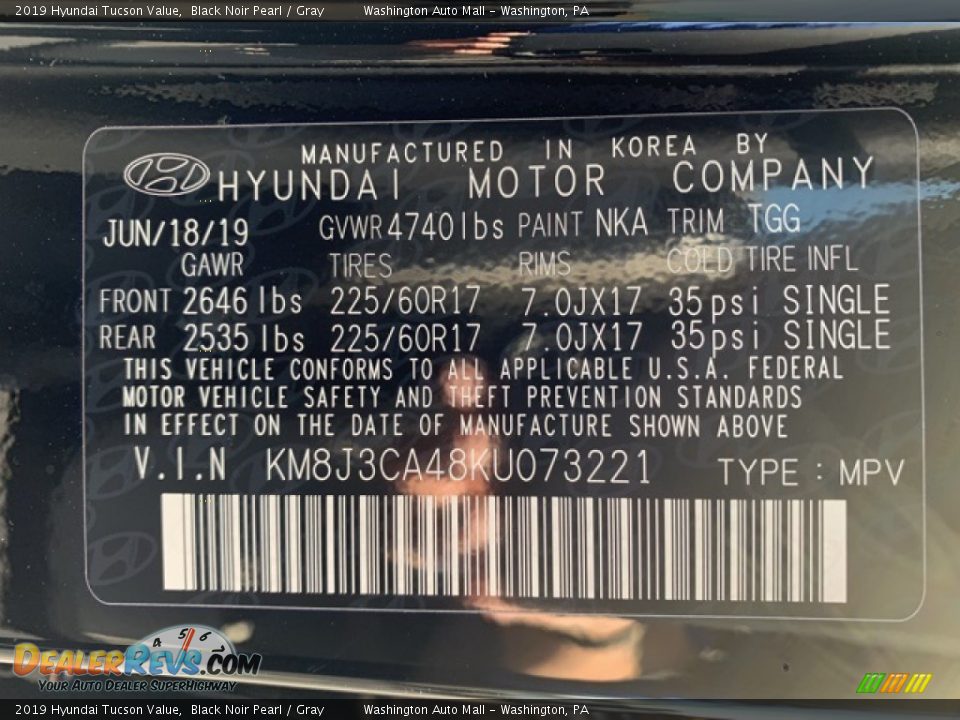2019 Hyundai Tucson Value Black Noir Pearl / Gray Photo #10