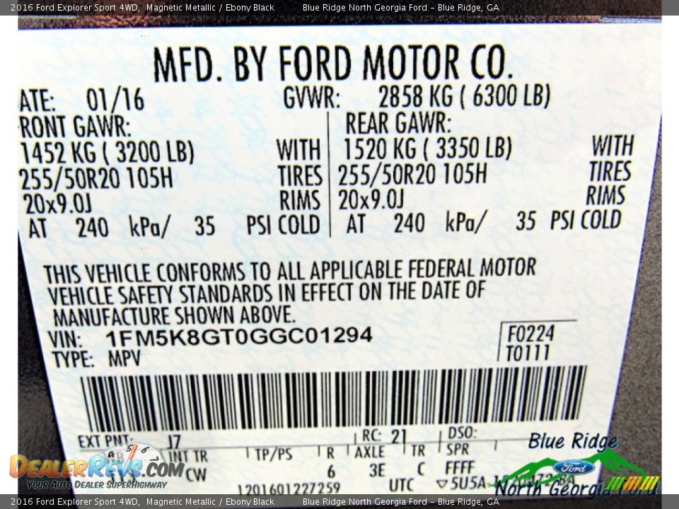 2016 Ford Explorer Sport 4WD Magnetic Metallic / Ebony Black Photo #29