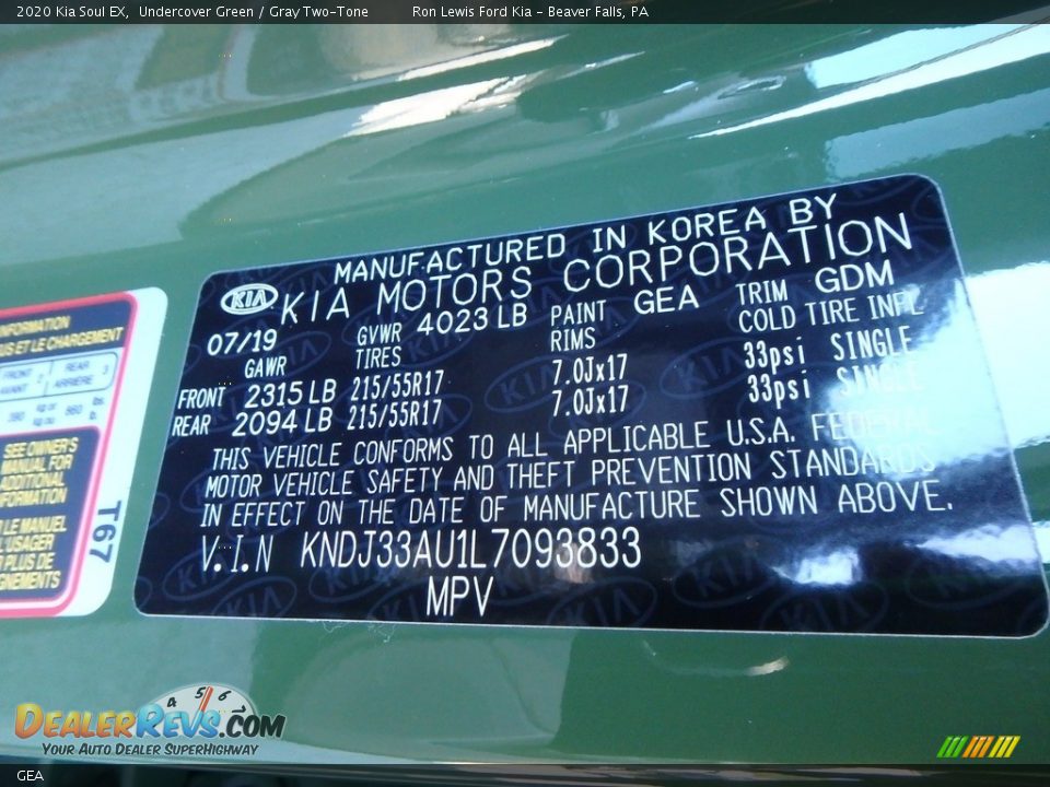 Kia Color Code GEA Undercover Green