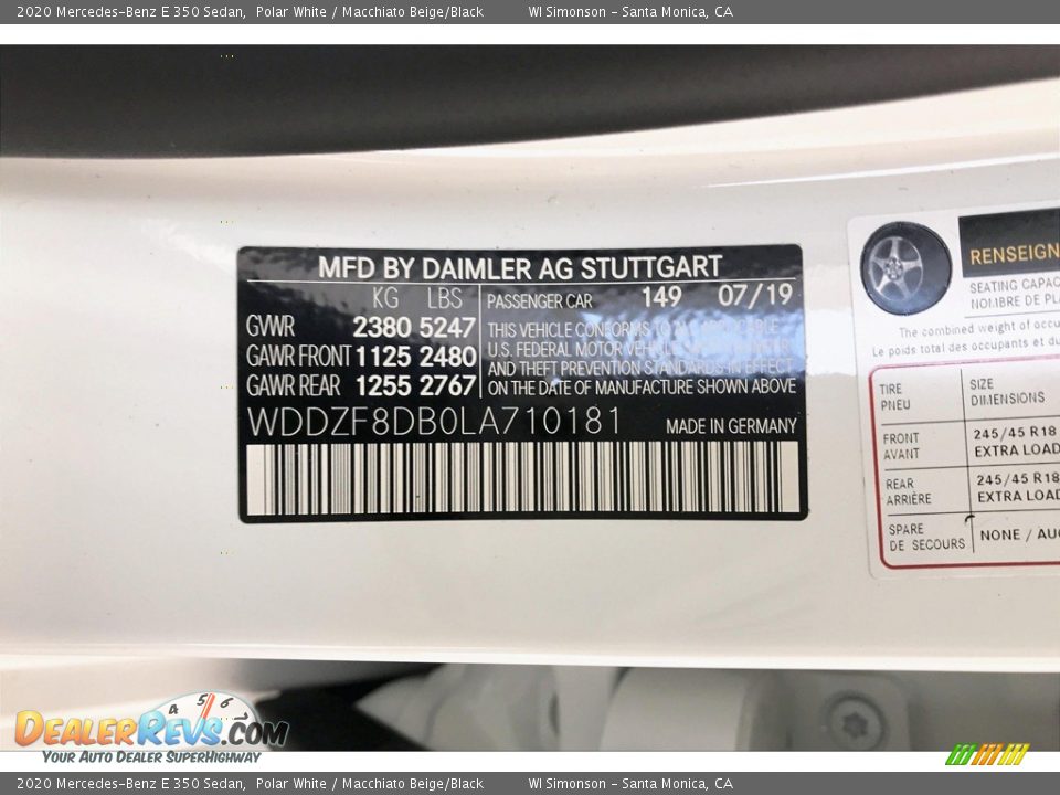 2020 Mercedes-Benz E 350 Sedan Polar White / Macchiato Beige/Black Photo #11