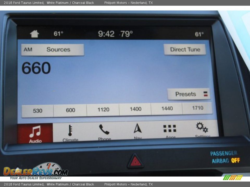 2018 Ford Taurus Limited White Platinum / Charcoal Black Photo #20