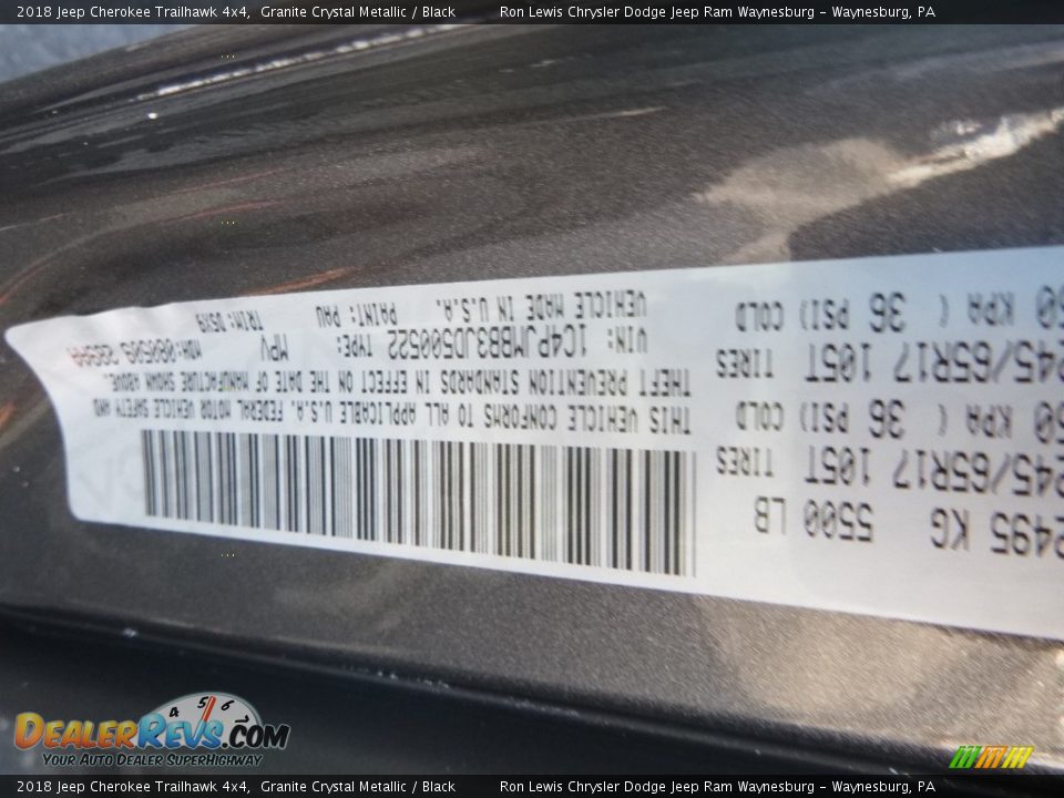 2018 Jeep Cherokee Trailhawk 4x4 Granite Crystal Metallic / Black Photo #14