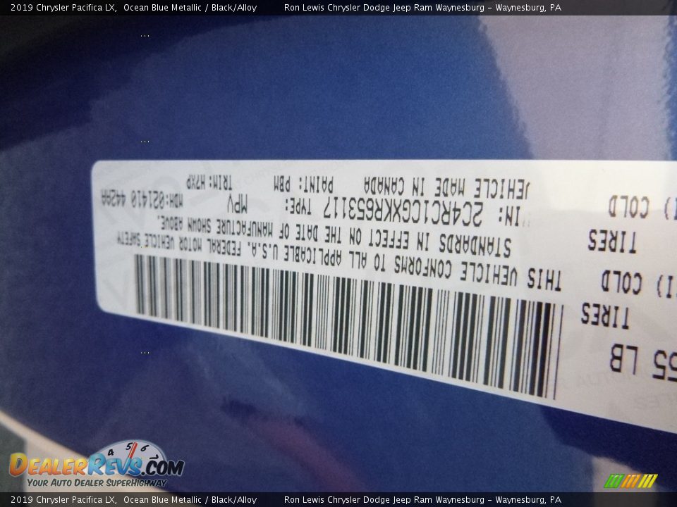 2019 Chrysler Pacifica LX Ocean Blue Metallic / Black/Alloy Photo #16