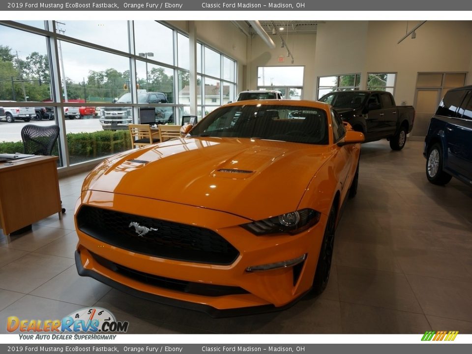 2019 Ford Mustang EcoBoost Fastback Orange Fury / Ebony Photo #2