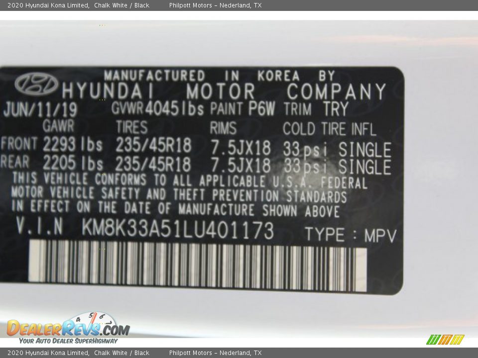 2020 Hyundai Kona Limited Chalk White / Black Photo #26