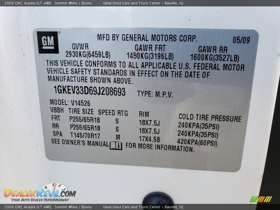2009 GMC Acadia SLT AWD Summit White / Ebony Photo #5