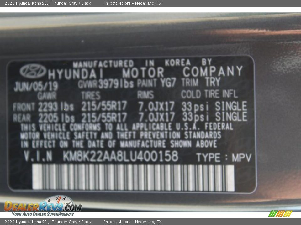 2020 Hyundai Kona SEL Thunder Gray / Black Photo #24