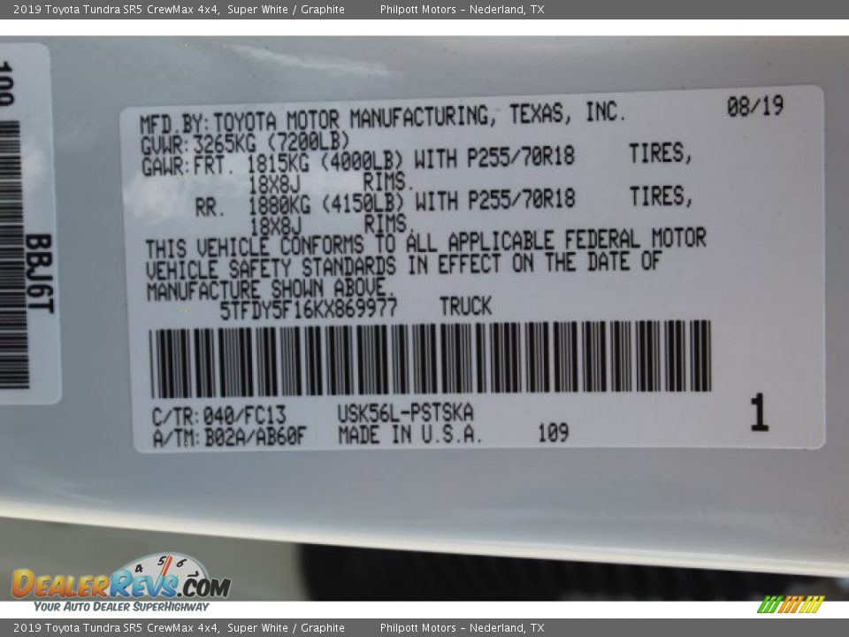 2019 Toyota Tundra SR5 CrewMax 4x4 Super White / Graphite Photo #24