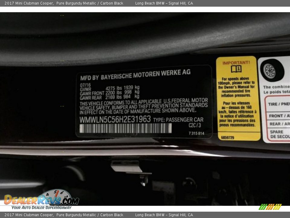2017 Mini Clubman Cooper Pure Burgundy Metallic / Carbon Black Photo #18