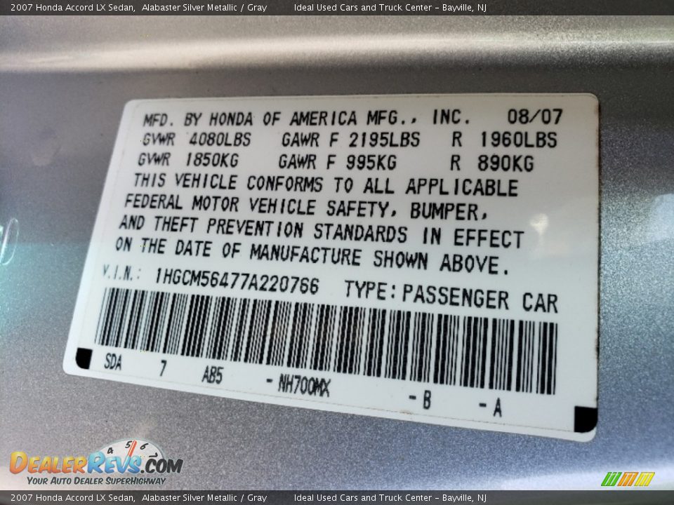 2007 Honda Accord LX Sedan Alabaster Silver Metallic / Gray Photo #21