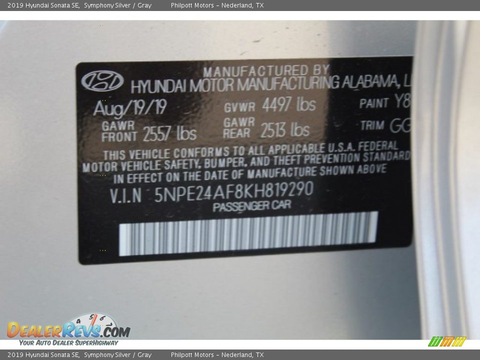 2019 Hyundai Sonata SE Symphony Silver / Gray Photo #24