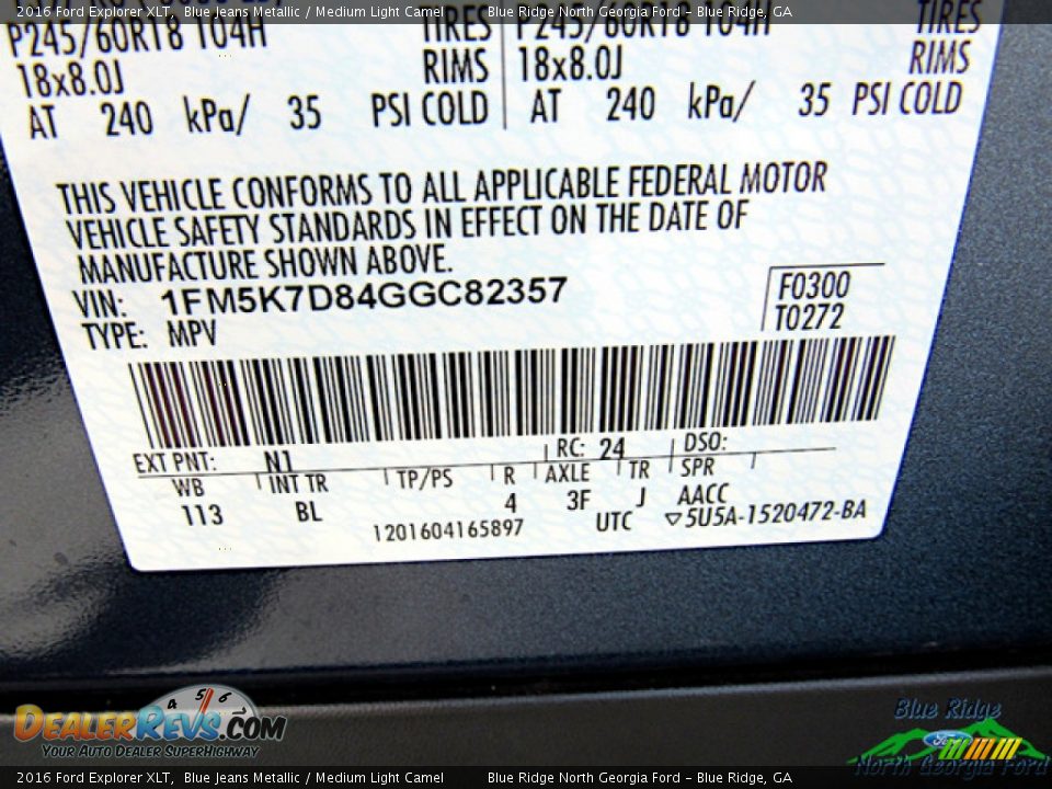 2016 Ford Explorer XLT Blue Jeans Metallic / Medium Light Camel Photo #27