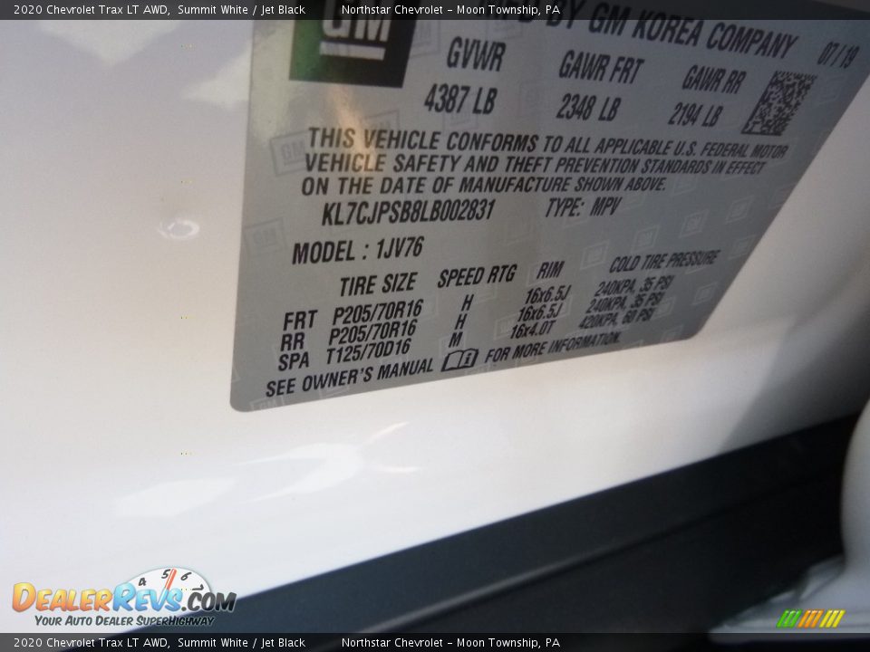 2020 Chevrolet Trax LT AWD Summit White / Jet Black Photo #15