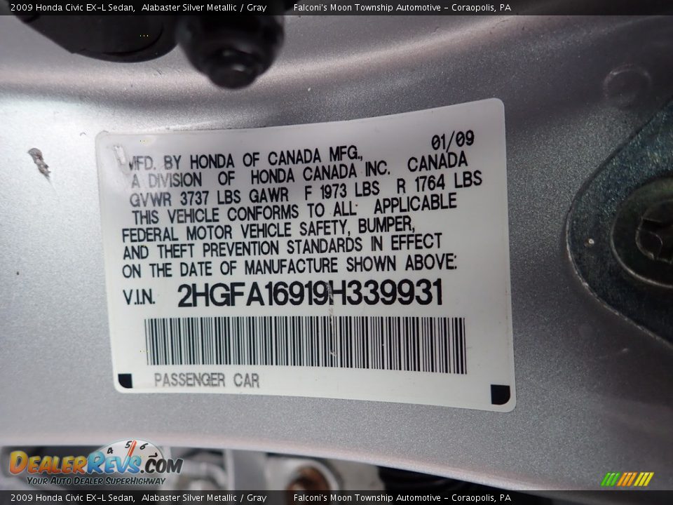 2009 Honda Civic EX-L Sedan Alabaster Silver Metallic / Gray Photo #24