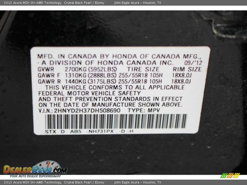2013 Acura MDX SH-AWD Technology Crystal Black Pearl / Ebony Photo #16