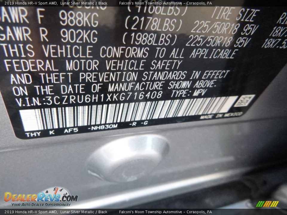 2019 Honda HR-V Sport AWD Lunar Silver Metallic / Black Photo #12