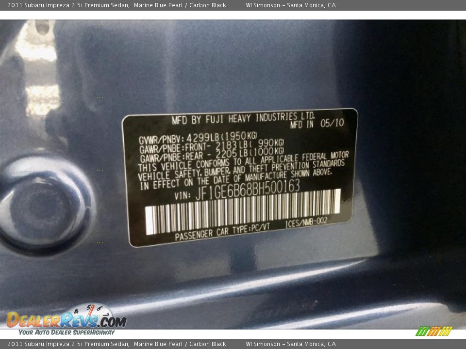 2011 Subaru Impreza 2.5i Premium Sedan Marine Blue Pearl / Carbon Black Photo #23