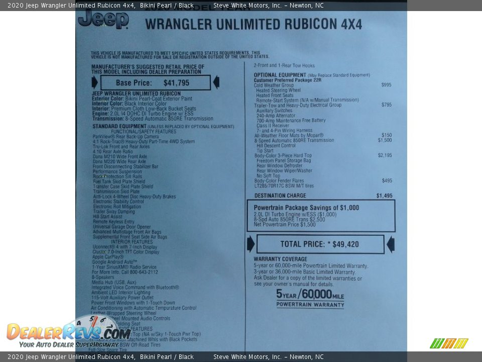 2020 Jeep Wrangler Unlimited Rubicon 4x4 Bikini Pearl / Black Photo #31