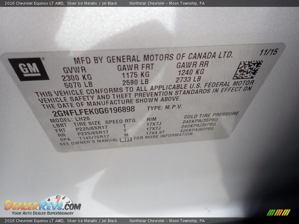 2016 Chevrolet Equinox LT AWD Silver Ice Metallic / Jet Black Photo #28
