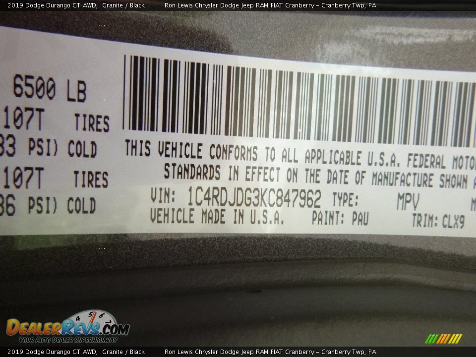2019 Dodge Durango GT AWD Granite / Black Photo #17