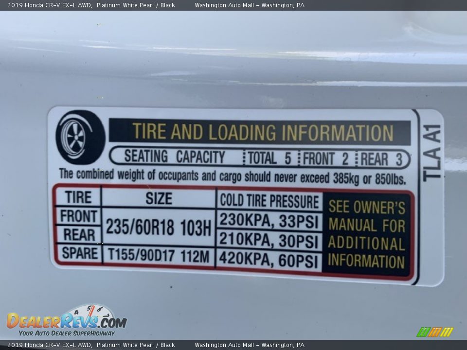 2019 Honda CR-V EX-L AWD Platinum White Pearl / Black Photo #8